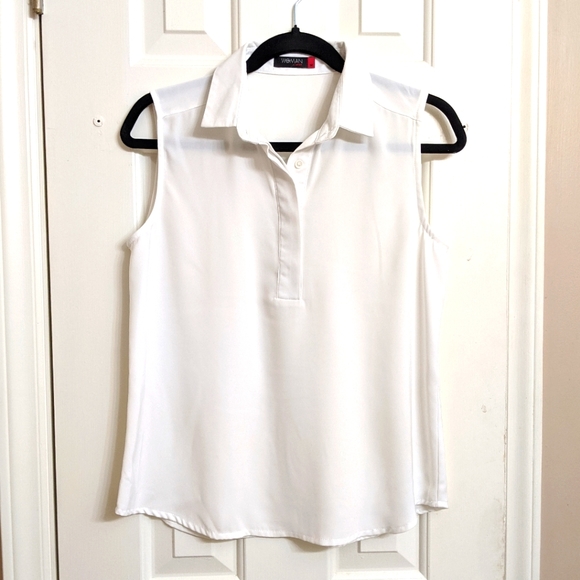 Women's white sleeveless button down shirt - Picture 1 of 6
